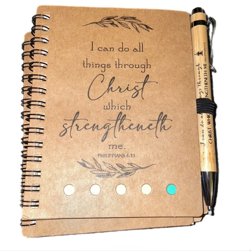 10 gift sets Christian Spiral Notebook W/Bible Verse,Bamboo Pen+matching+Journal